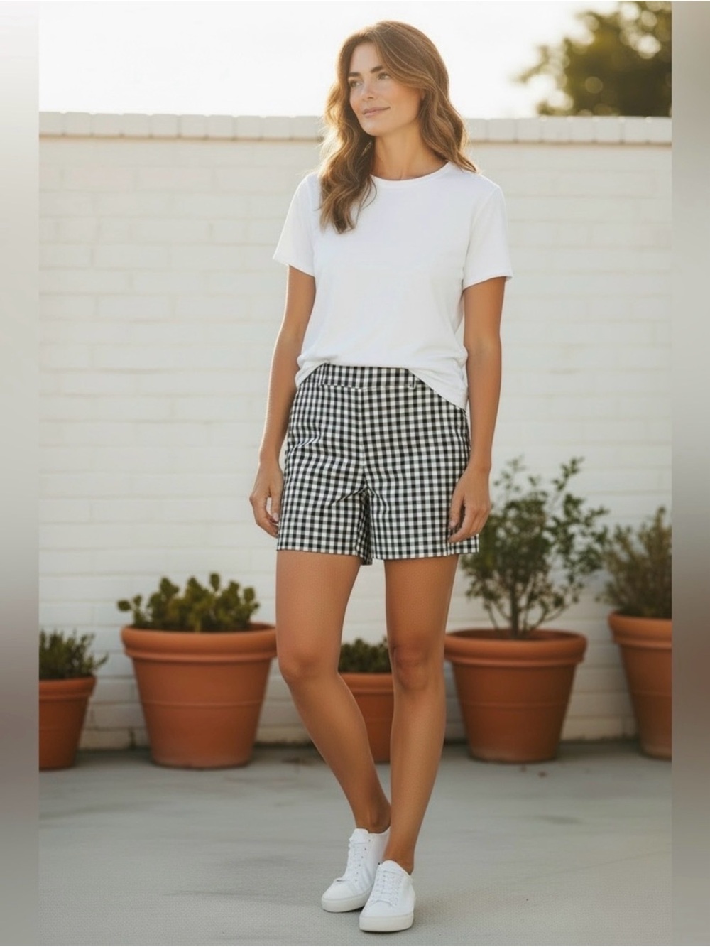 Gingham High-Rise Women’s Shorts - Black & White